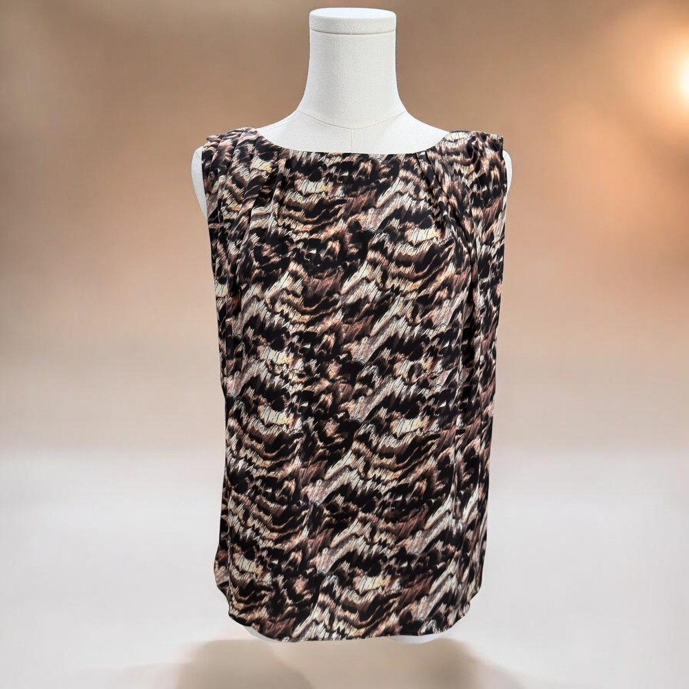 Alice And Olivia Abstract Brown Sleeveless Top Silk Feel‎ Boho Minimalist Medium